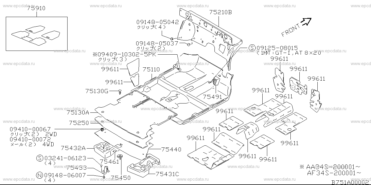 Front mat / carpet for Suzuki Esteem, AB34S 100001-999999 08.1988 