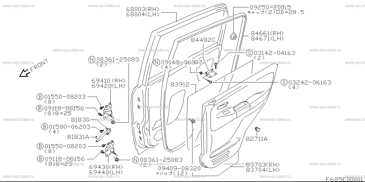 Rear door panel for Suzuki Escudo 2 generation 11.1997 - 03.2000 