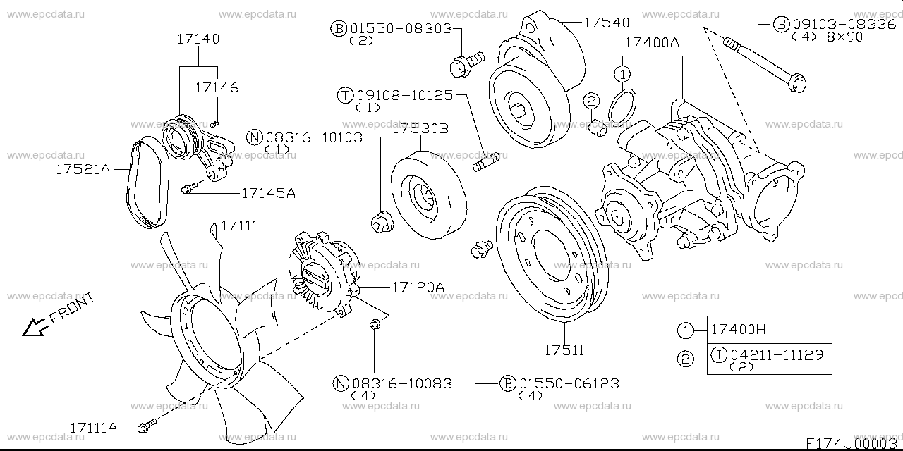 Water pump for Suzuki Escudo, TD62W 200001-999999 11.2002-05.2003 