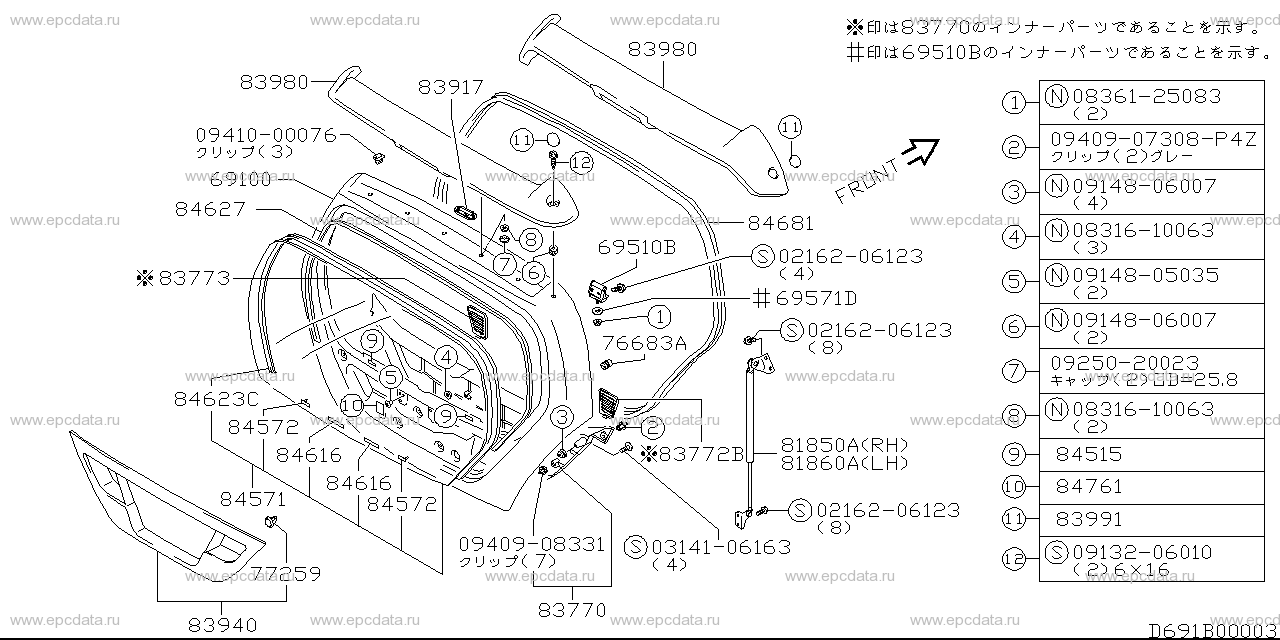 Back door panel for Suzuki Aerio, RB21S 200001-250000 06.2002 