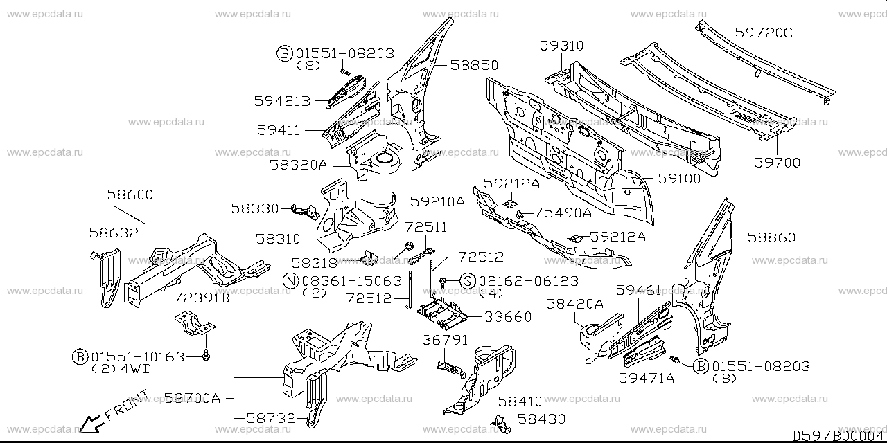 Front body panel for Suzuki Aerio, RA21S 200001-250000 10.2003 